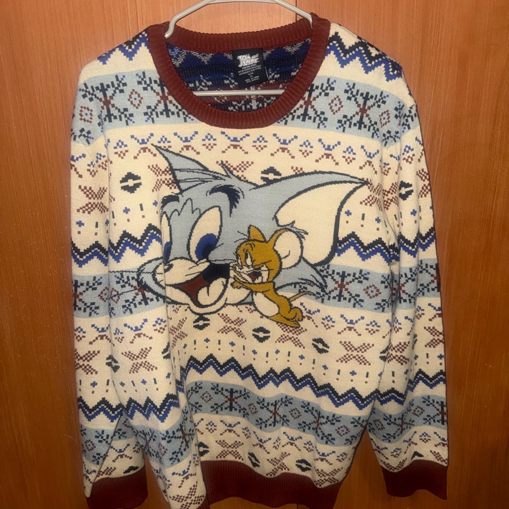 Tom and Jerry Graphic Knit Sweater Crew Neck XL